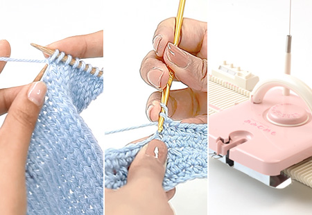 かぎ針編み・棒針編み・編み機イメージ